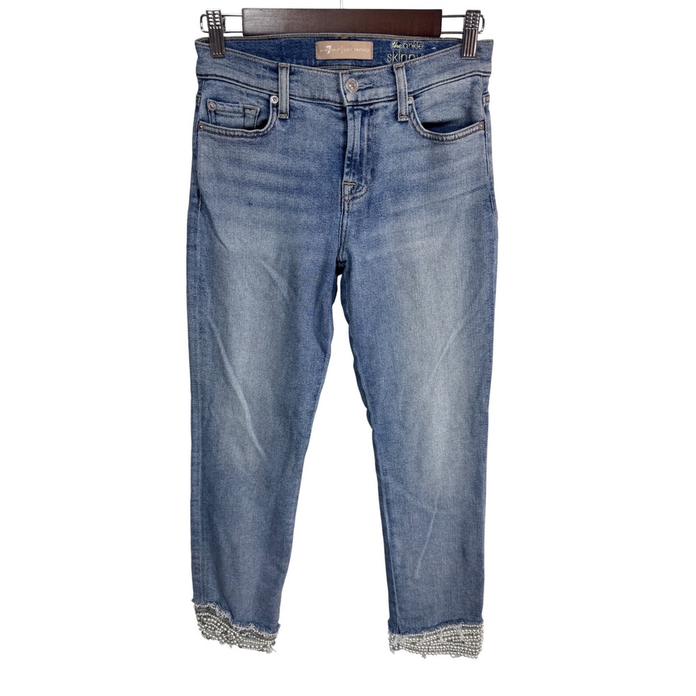 7‎ For All Mankind 26 Blue The Ankle Skinny Women's Luxe Vintage Pearl Hem Jeans